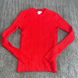 H&M Red Orange Long Sleeve Ribbed Top